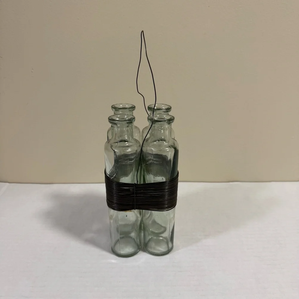 Vintage Handmade 4 Bottle Bud Vase Display Art 1990’s Houston Art Festival Rusti